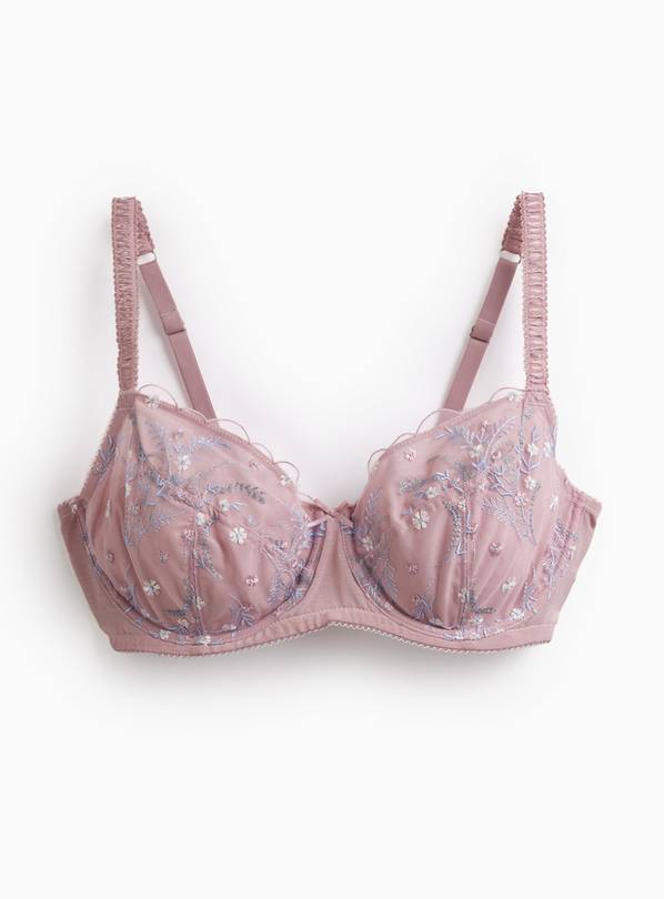 Pink Floral Embroidered Full Cup Bra 38GG