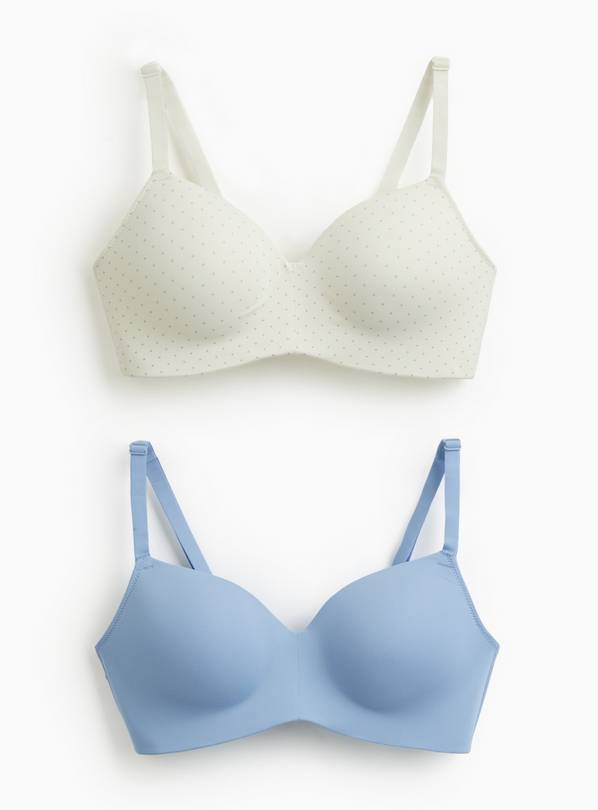 Blue & White Dotted T-Shirt Bras 2 Pack 32A