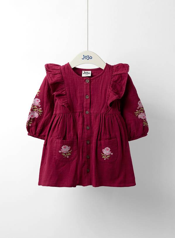 JOJO MAMAN BÉBÉ Cross Stitched Frill Sleeve Button Through Dress 12-18 months