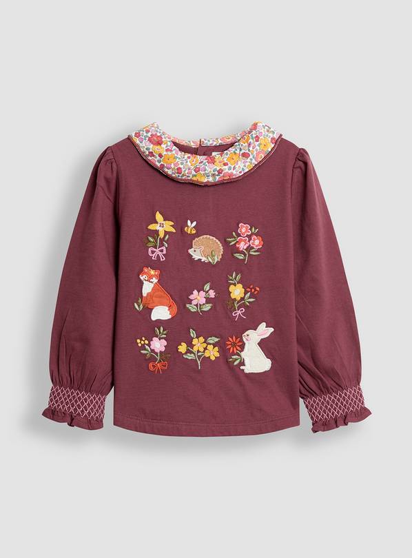 JOJO MAMAN BÉBÉ Woodland Embroidered Character  Top 6-12 months