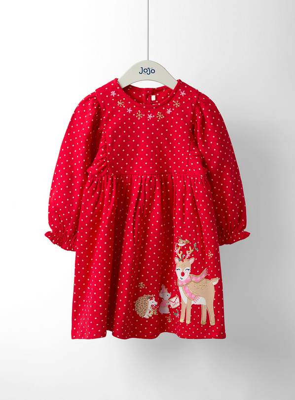 JOJO MAMAN BÉBÉ Christmas Woodland Friends Frill Sleeve Dress 6-12 months