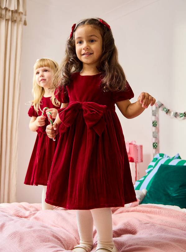 JOJO MAMAN BÉBÉ Bow Waist Velvet Puff Sleeve Party Dress 6-12 months