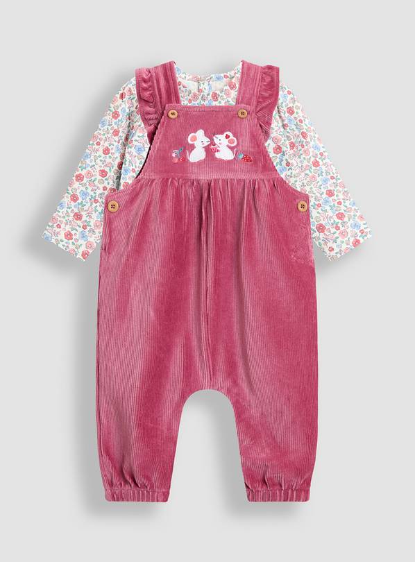 JOJO MAMAN BÉBÉ Mouse Friends Applique Velour Dungarees And Top Set 6-12 months