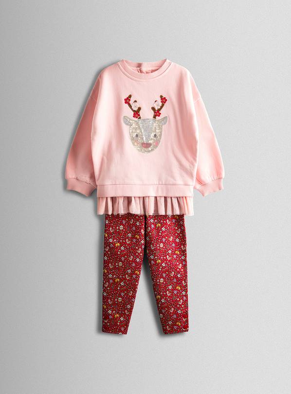 JOJO MAMAN BÉBÉ Reindeer Sequin Sweatshirt And Leggings Set 18-24 months