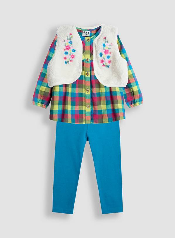 JOJO MAMAN BÉBÉ Floral Smocked Top  Leggings & Borg Gilet Set 6-12 months