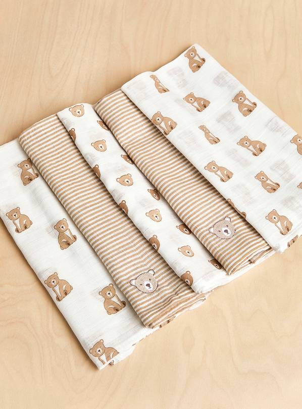 JOJO MAMAN BÉBÉ 5-Pack Bear Embroidered Muslins One Size