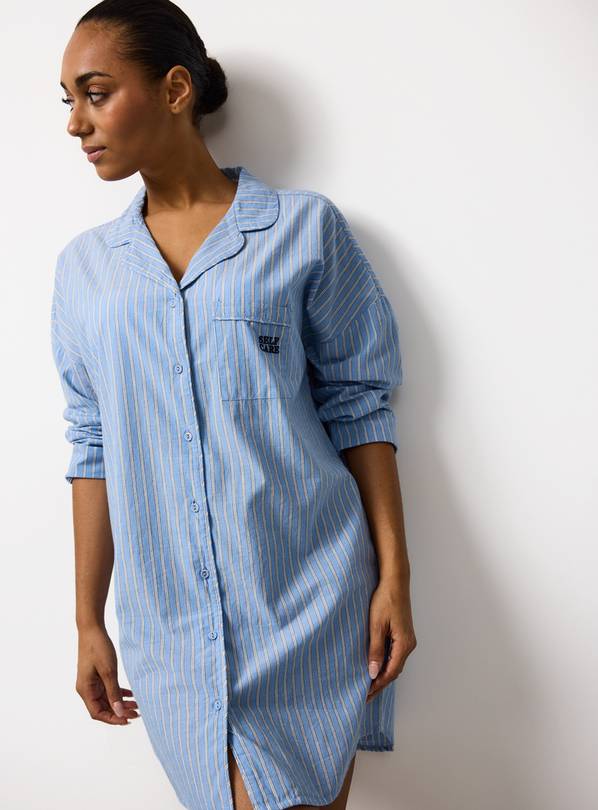 Blue Stripe Poplin Long Sleeve Night Shirt 18