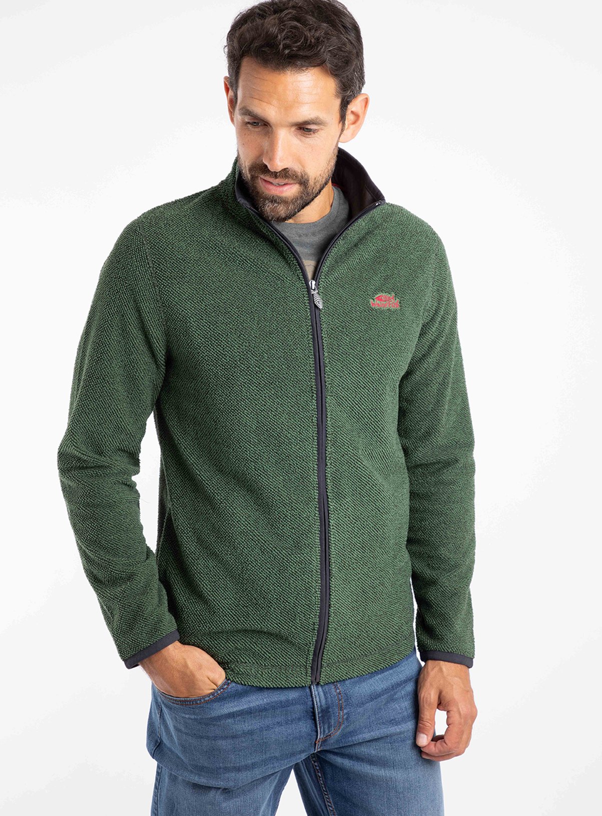 Men's Green WEIRD FISH Merrill Full Zip Textured Fleece