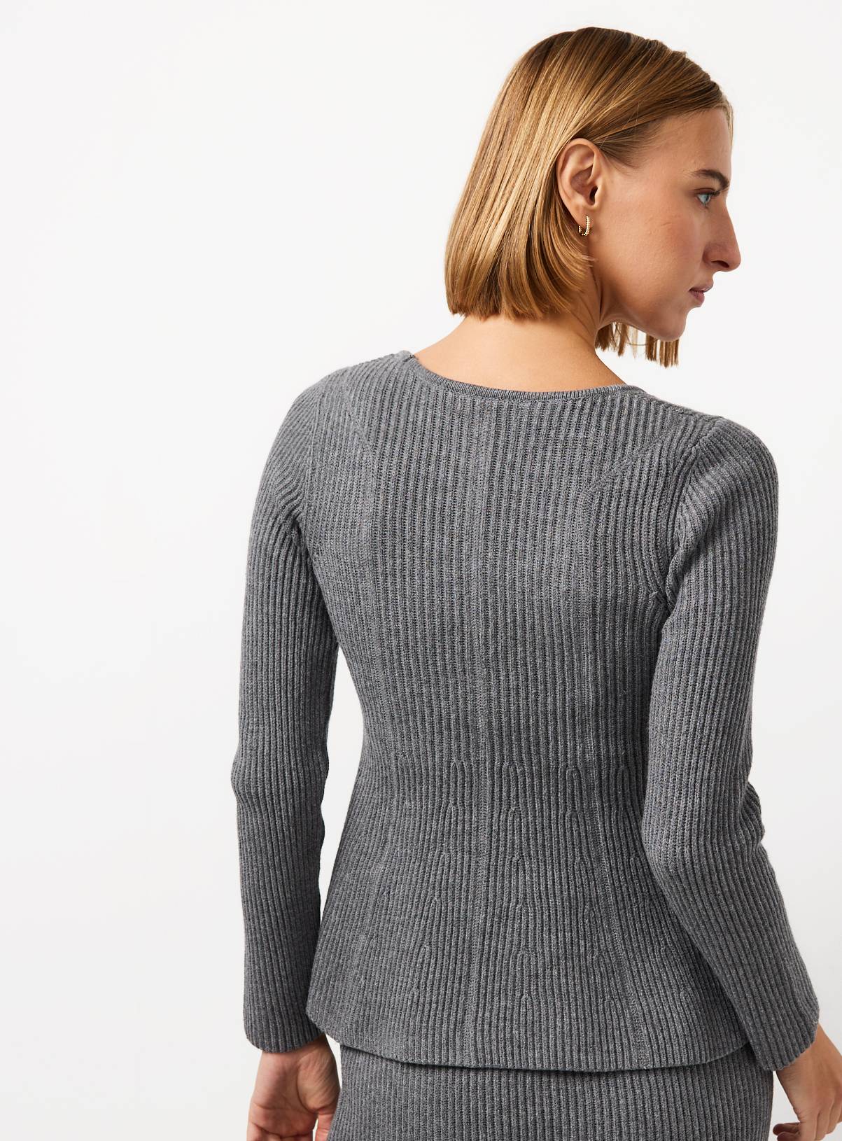 Grey Compact Knit Peplum Hem Co-ord Top S - Image 4