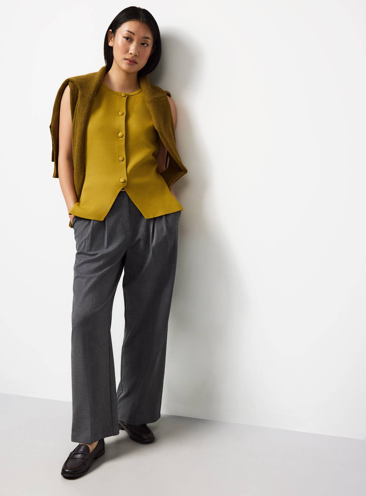 Green Covered Button Peplum Waistcoat 14 - Image 2