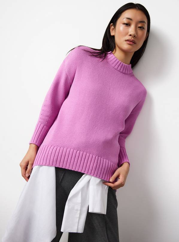 Pink Oversized Crew Neck Jumper S