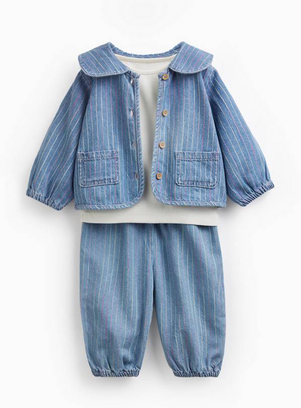 Blue Denim Style Jacket & Trousers 3 Piece Set 12-18 months