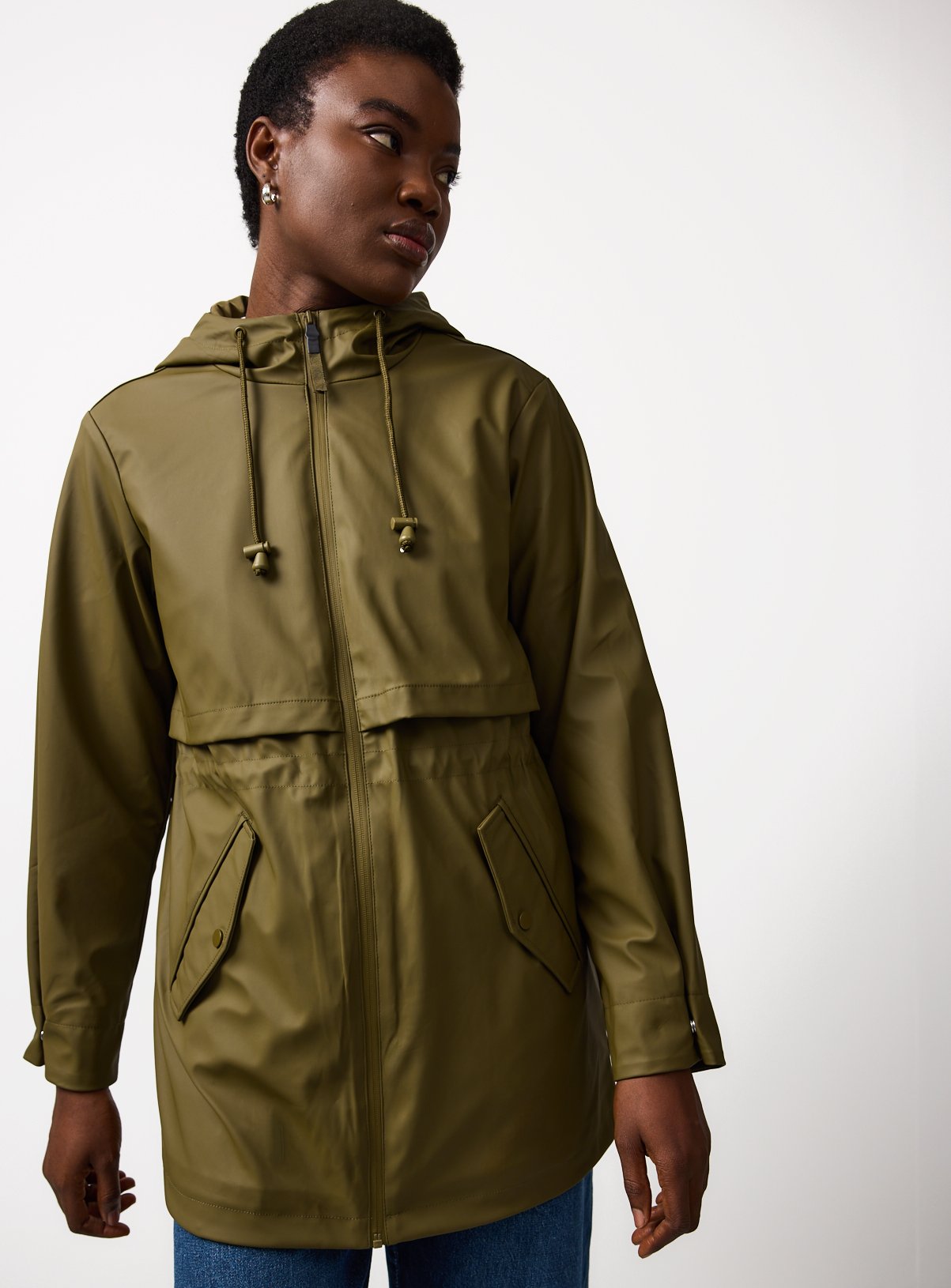 Khaki Rubber Waisted Parka S - Image 1 thumbnail