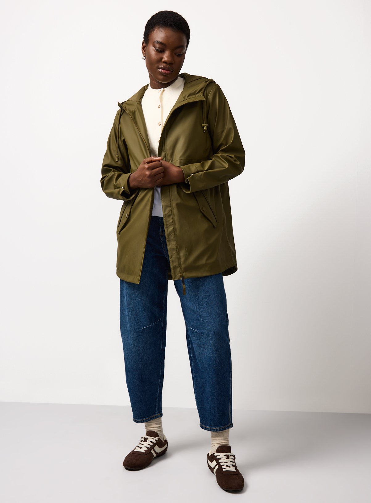 Khaki Rubber Waisted Parka S - Image 2 thumbnail