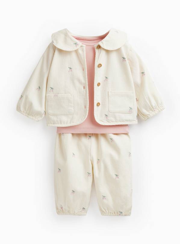 Cream Floral Print Jacket & Trousers 3 Piece Set 12-18 months
