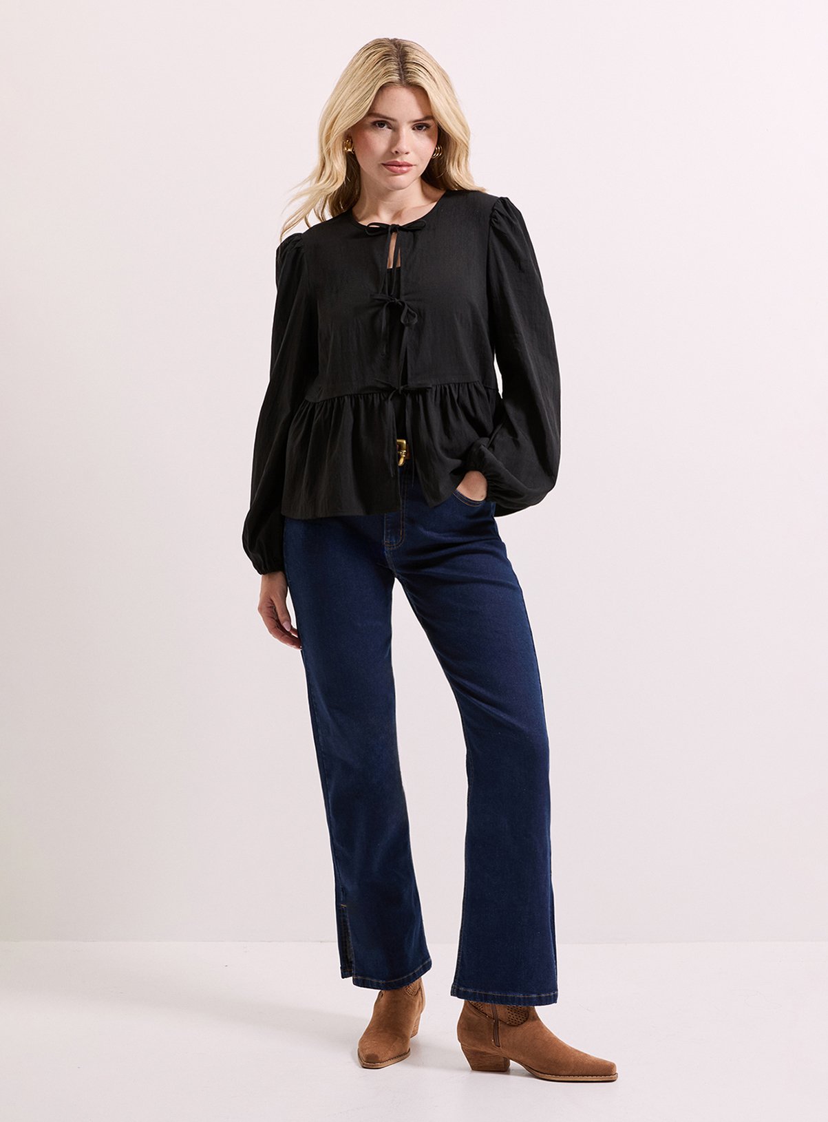 DOROTHY PERKINS Tie Front Long Sleeve Blouse 16 - Image 1 thumbnail
