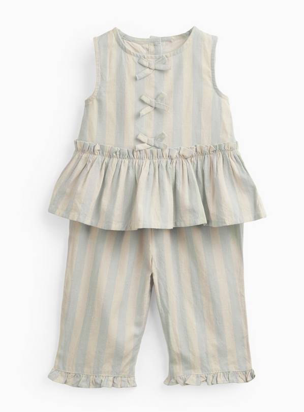 Green Pastel Stripe Trouser & Bow Top Set Up to 3 mths
