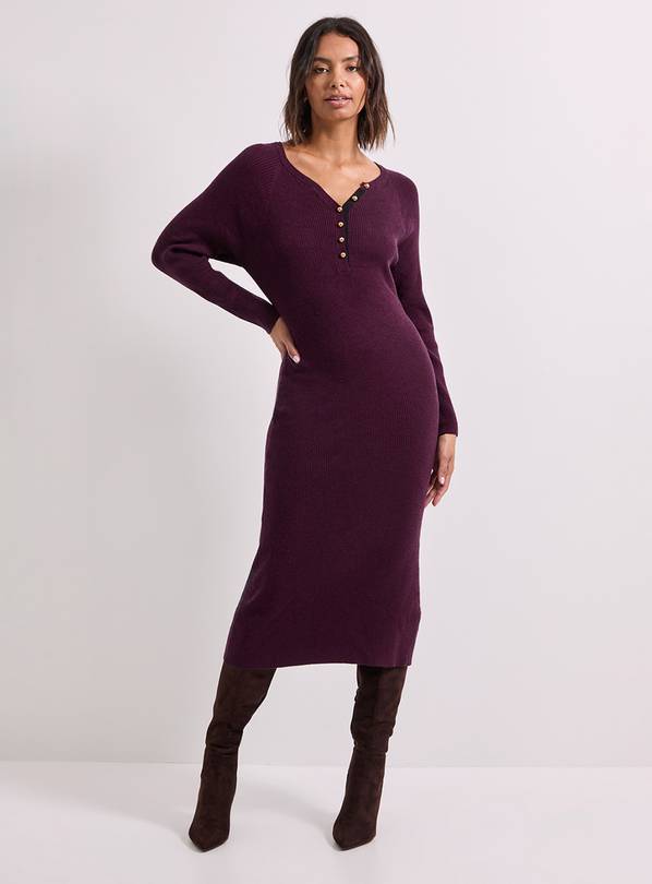 DOROTHY PERKINS Burgundy Henley Crew Knitted Midi Dress M