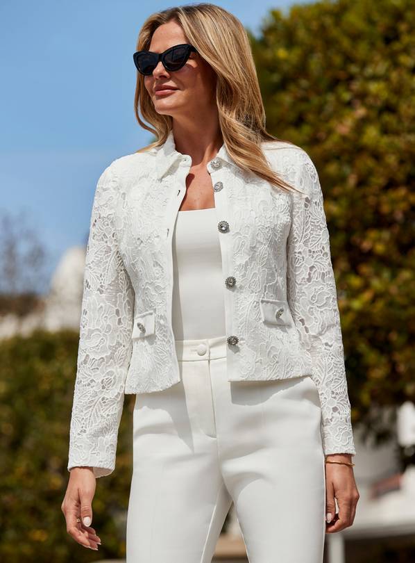 SOSANDAR White Lace Fitted Jacket 14