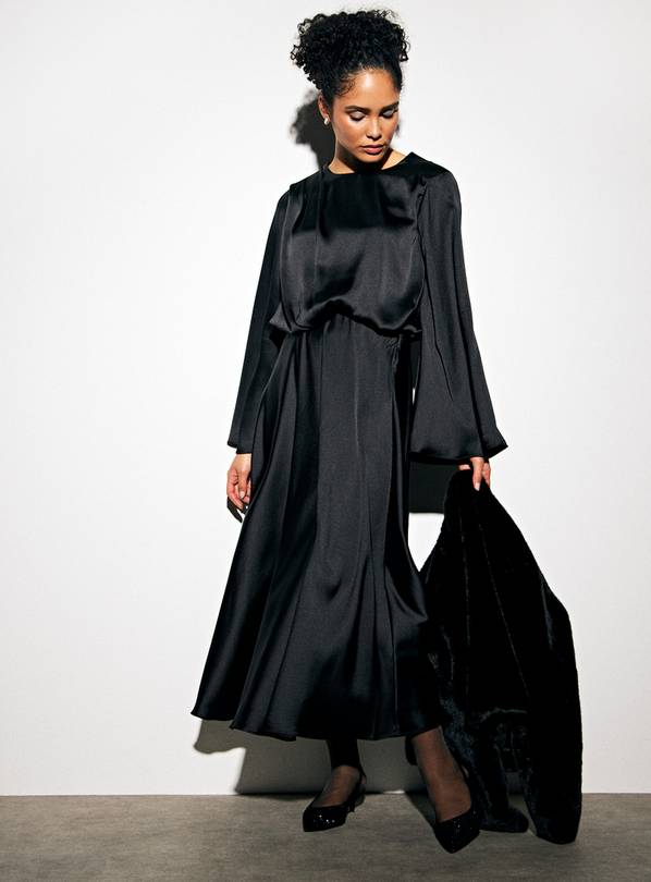 Black Satin Maxi Co-ord Full Skirt 20