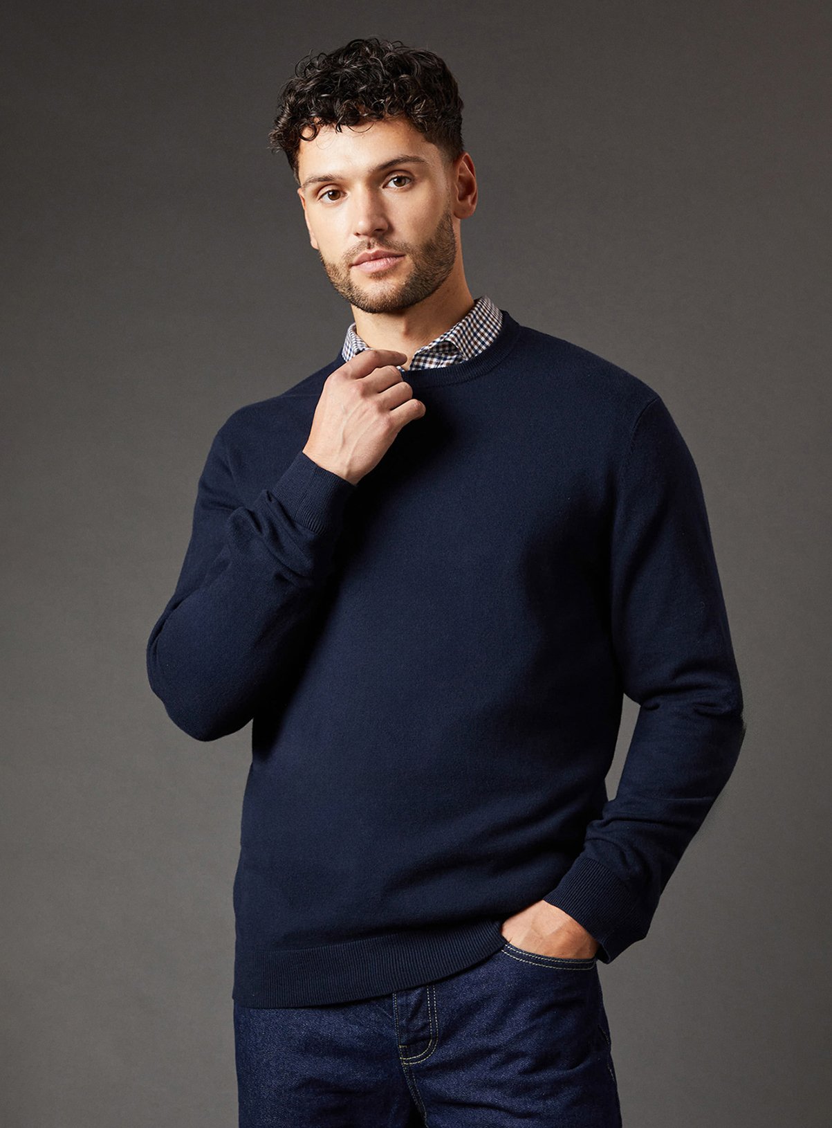 Men's Navy BURTON Cotton Rich Crew Neck Jumper