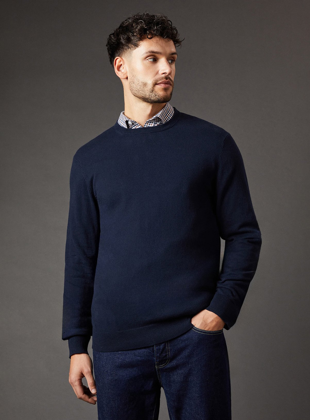 BURTON Navy Cotton Rich Crew Neck Jumper XXL - Image 2 thumbnail