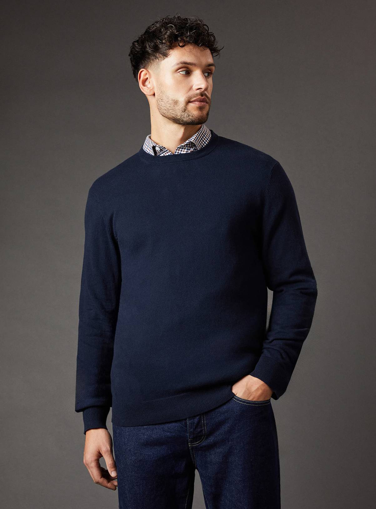 BURTON Navy Cotton Rich Crew Neck Jumper XXL - Image 2