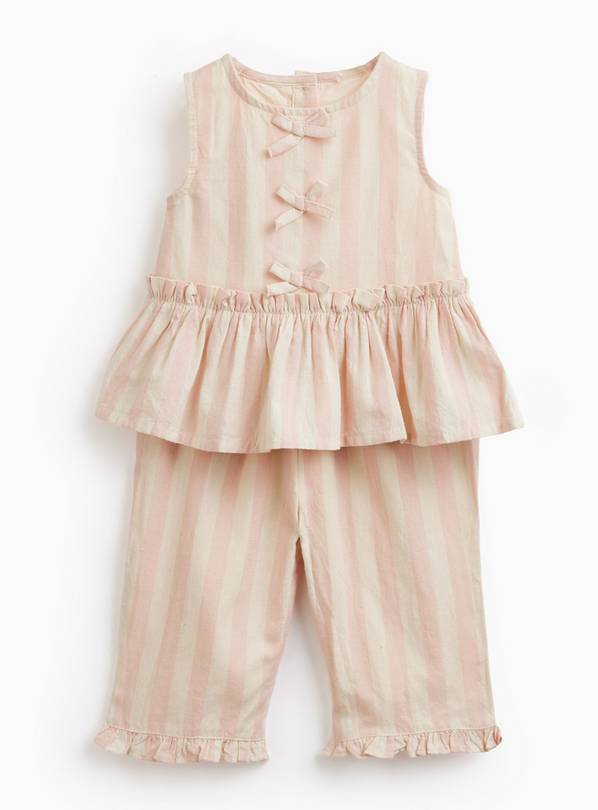 Pink Pastel Stripe Trouser & Bow Top Set 9-12 months