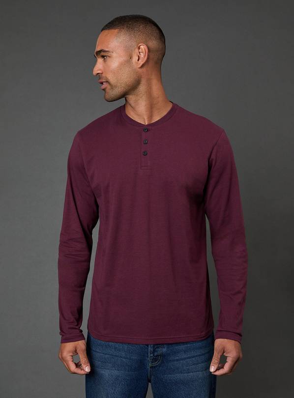 Burton Burgundy Long Sleeve Grandad Neck T Shirt S