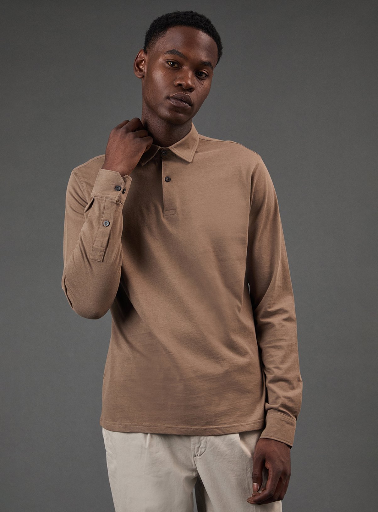BURTON Mocha Long Sleeve Smart Jersey Polo Shirt XL - Image 1 thumbnail