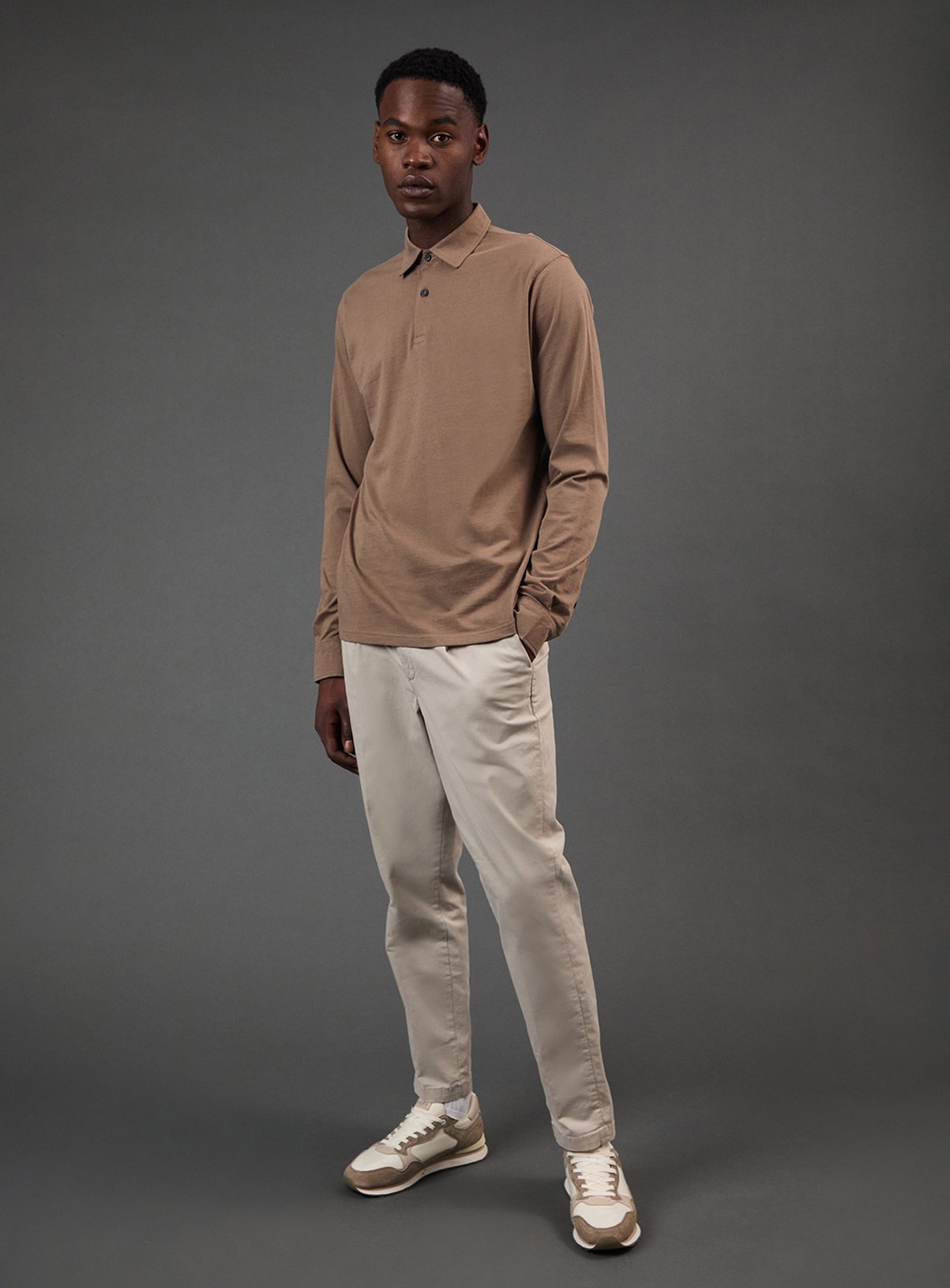 BURTON Mocha Long Sleeve Smart Jersey Polo Shirt XL - Image 2 thumbnail