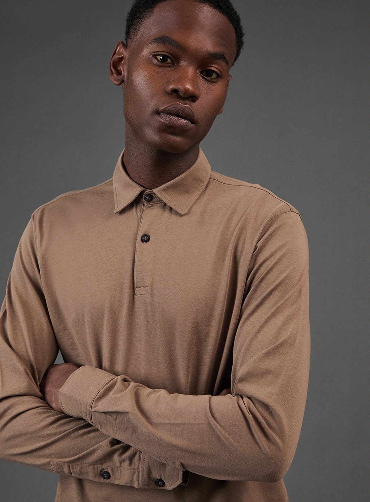 BURTON Mocha Long Sleeve Smart Jersey Polo Shirt XL - Image 4 thumbnail