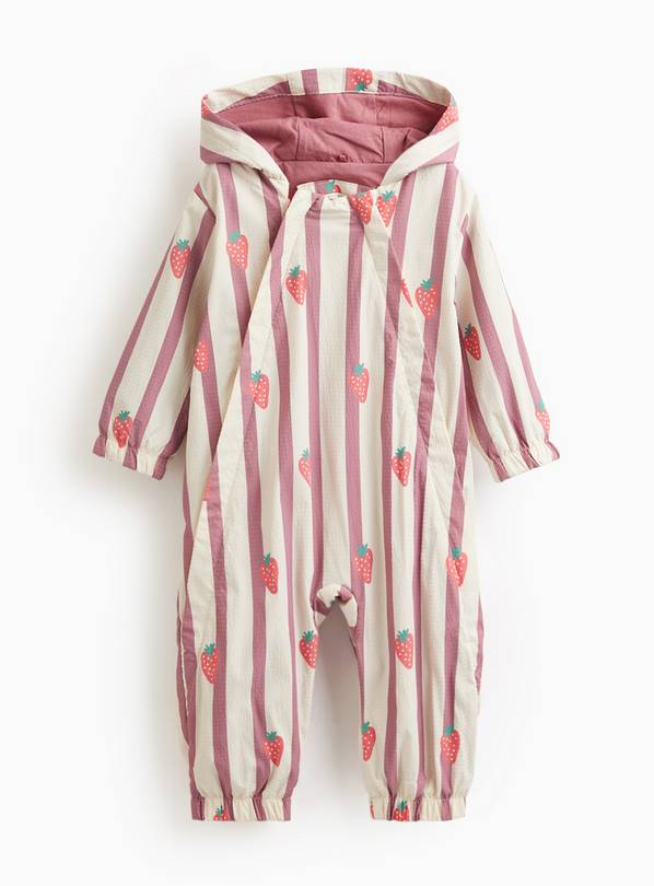 Pink Stripe Strawberry Print Puddlesuit 3-6 months