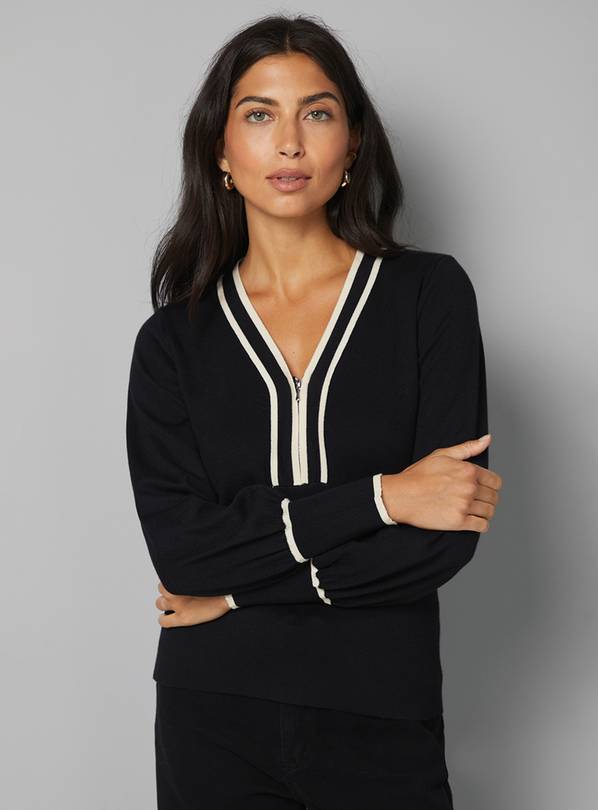 WALLIS Zip Front Tipped Knitted Top L