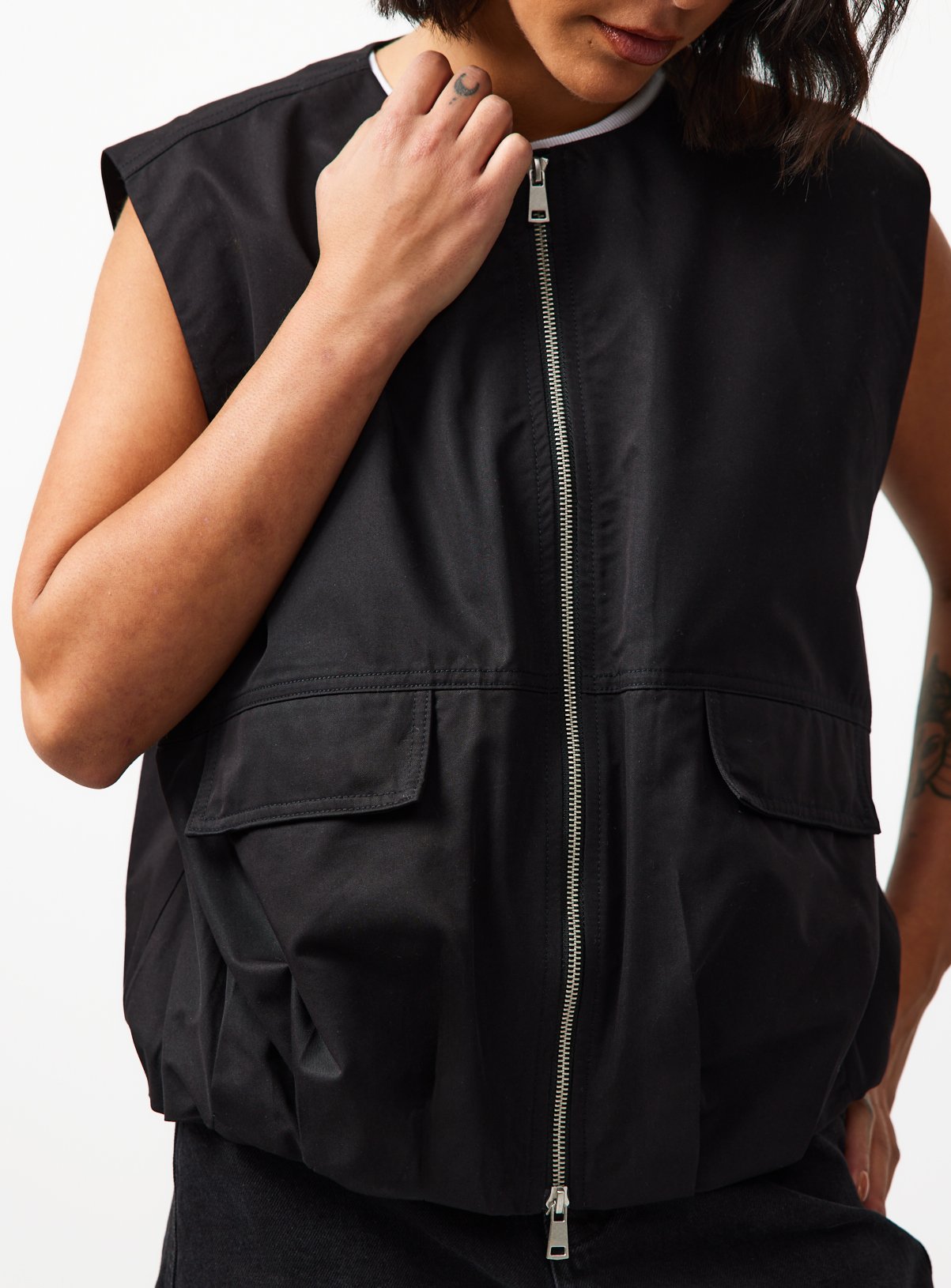 Black Collarless Zip Gilet 22 - Image 3 thumbnail