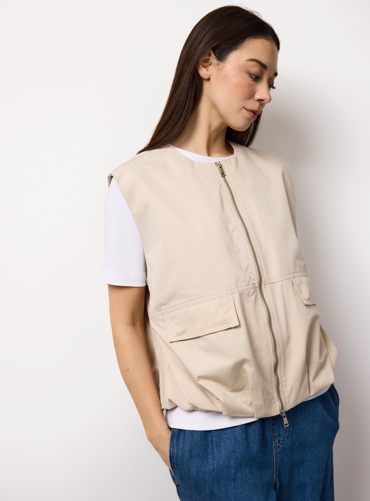 Stone Collarless Zip Gilet 10 - Image 2 thumbnail