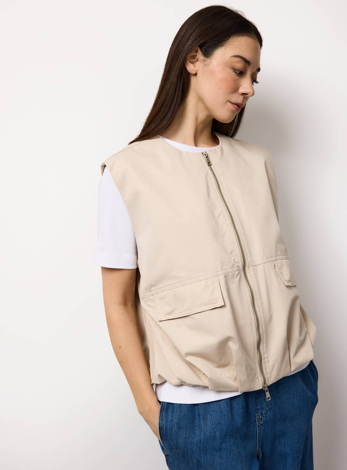 Stone Collarless Zip Gilet 10 - Image 2