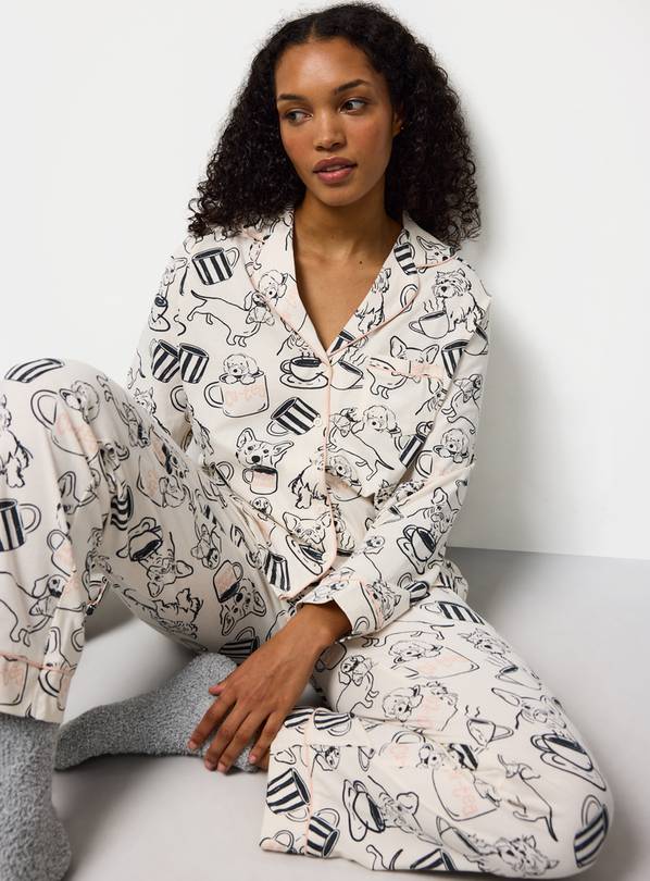 Cream Dogs Printed Traditional Pyjamas S