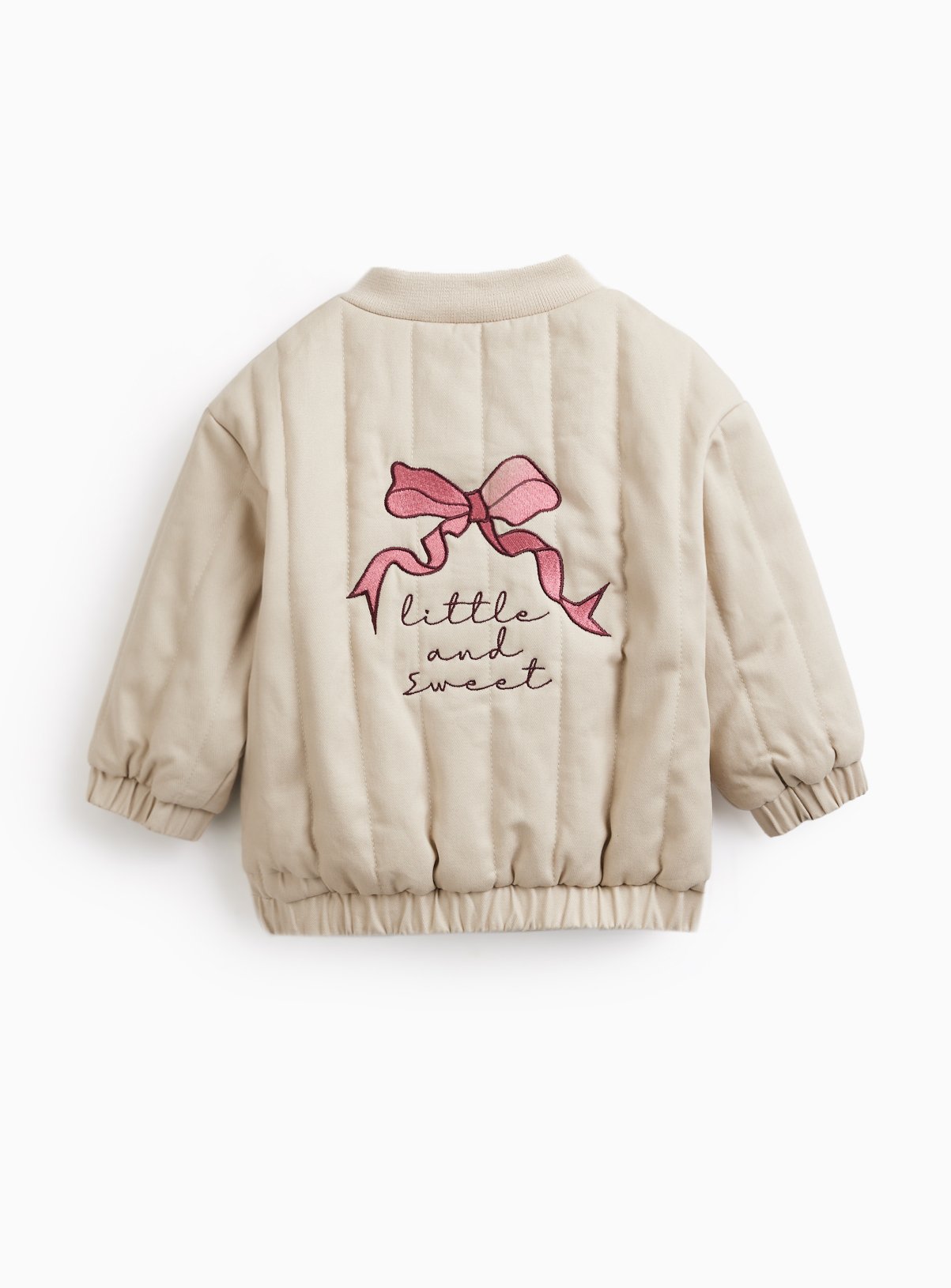 Stone Quilted Bow Jacket 6-9 months - Image 2 thumbnail