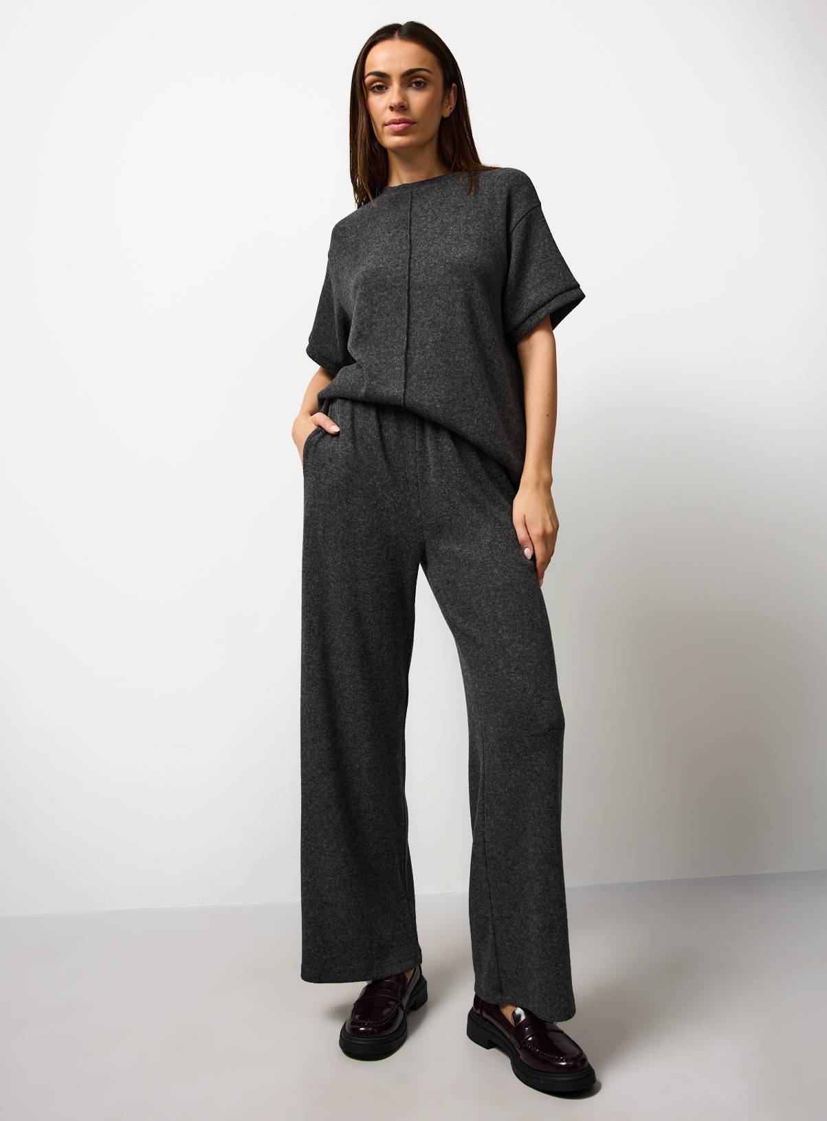 Grey Soft Touch Wide Leg Joggers S - Image 1