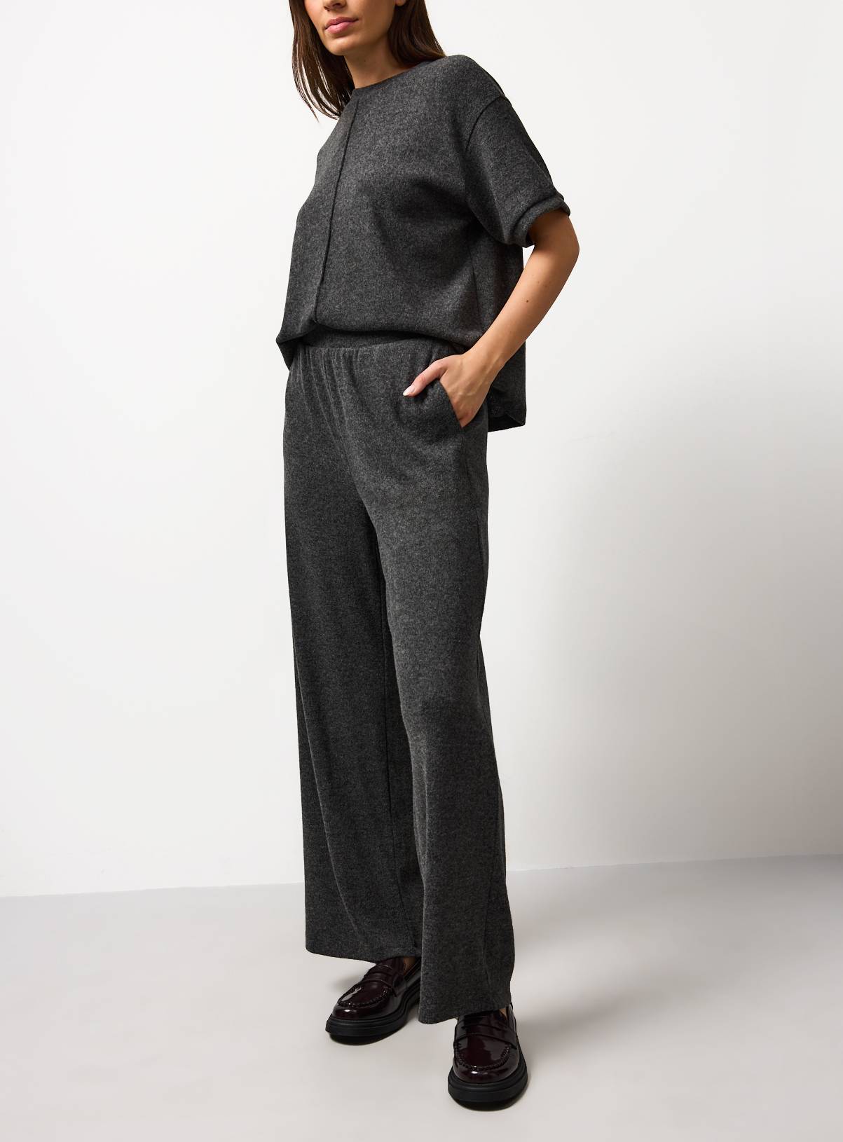 Grey Soft Touch Wide Leg Joggers S - Image 3