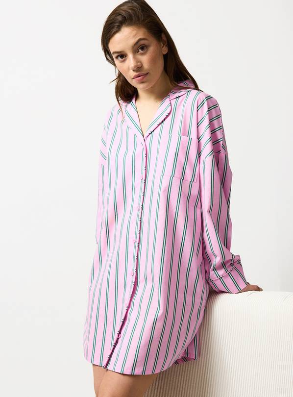 Pink Striped Poplin Night Shirt XXL