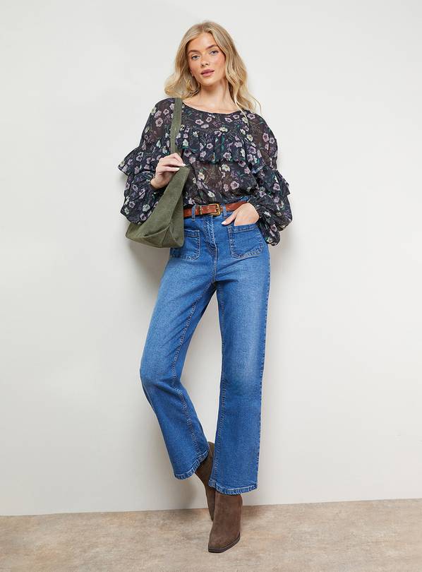 OASIS Printed Ruffle Yoke Balloon Sleeve Boho Blouse 14