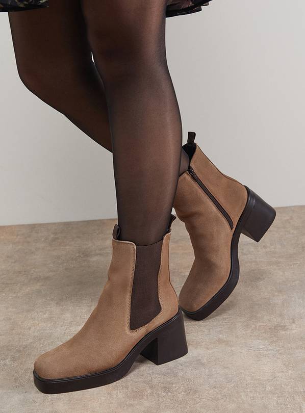 OASIS Barbara Suede Chunky High Heeled Chelsea Boots 8