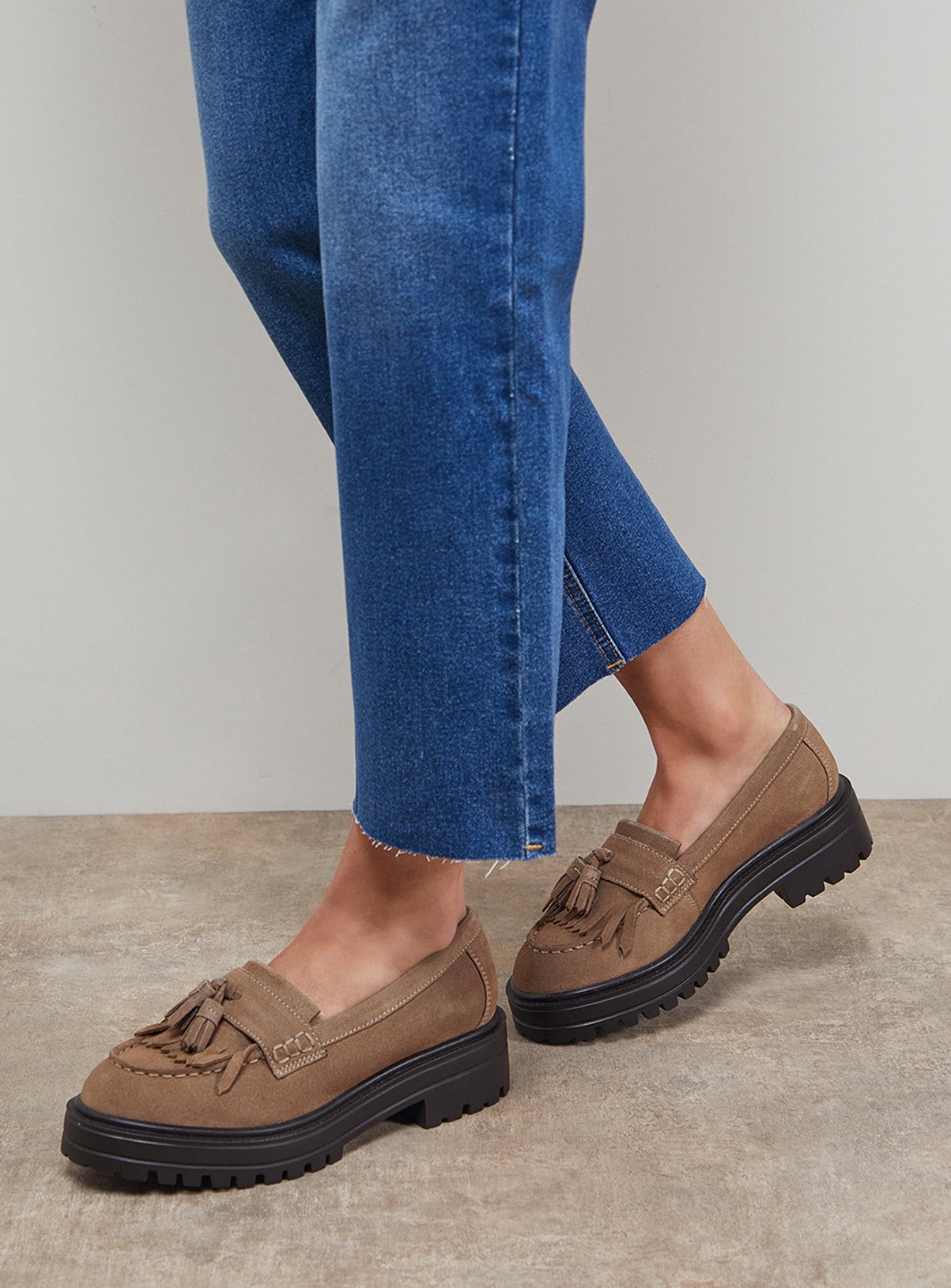 Taupe OASIS Brooker Suede Tassel Chunky Loafers