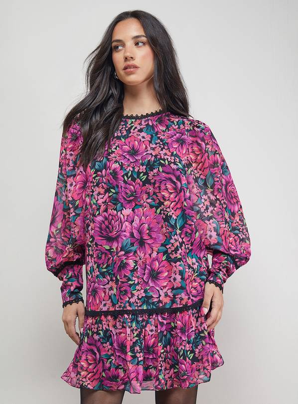 OASIS Printed Blouson Sleeve Tie Back Mini Dress 12