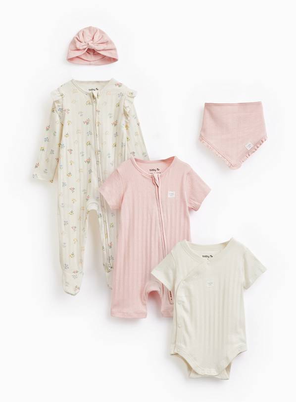 Pink & Floral Print 5-Piece Starter Set 6-9 months