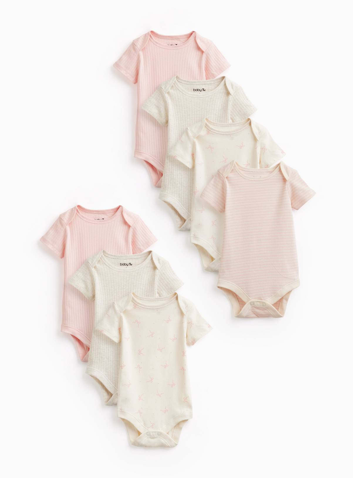 Bow Print Short Sleeve Bodysuits 7 Pack 9-12 months - Image 1