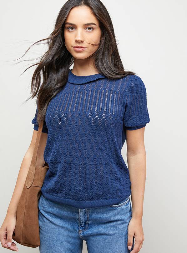 OASIS Puff Sleeve Ruffle Neck Short Sleeve Jumper M