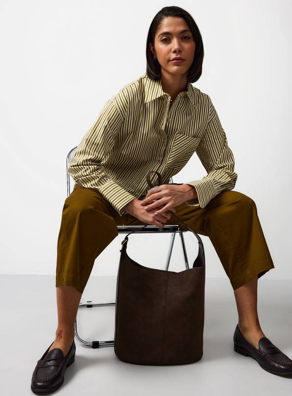 Chocolate Faux Suede Bucket Shoulder Bag One Size